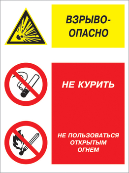 Кз 11 взрывоопасно - не курить и не пользоваться открытым огнем. (пластик, 300х400 мм) - Знаки безопасности - Комбинированные знаки безопасности - Магазин охраны труда ИЗО Стиль